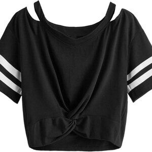 NWOT Twist Front Baseball Tee Crop Top T-Shirt